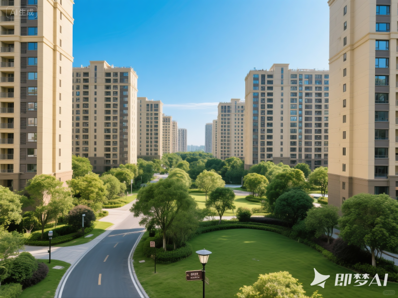 jimeng-2025-08-22-6699-一座大型成熟住宅小区的全景视角，小区内有多栋高层住宅楼，楼高约20至25层。建筑...
