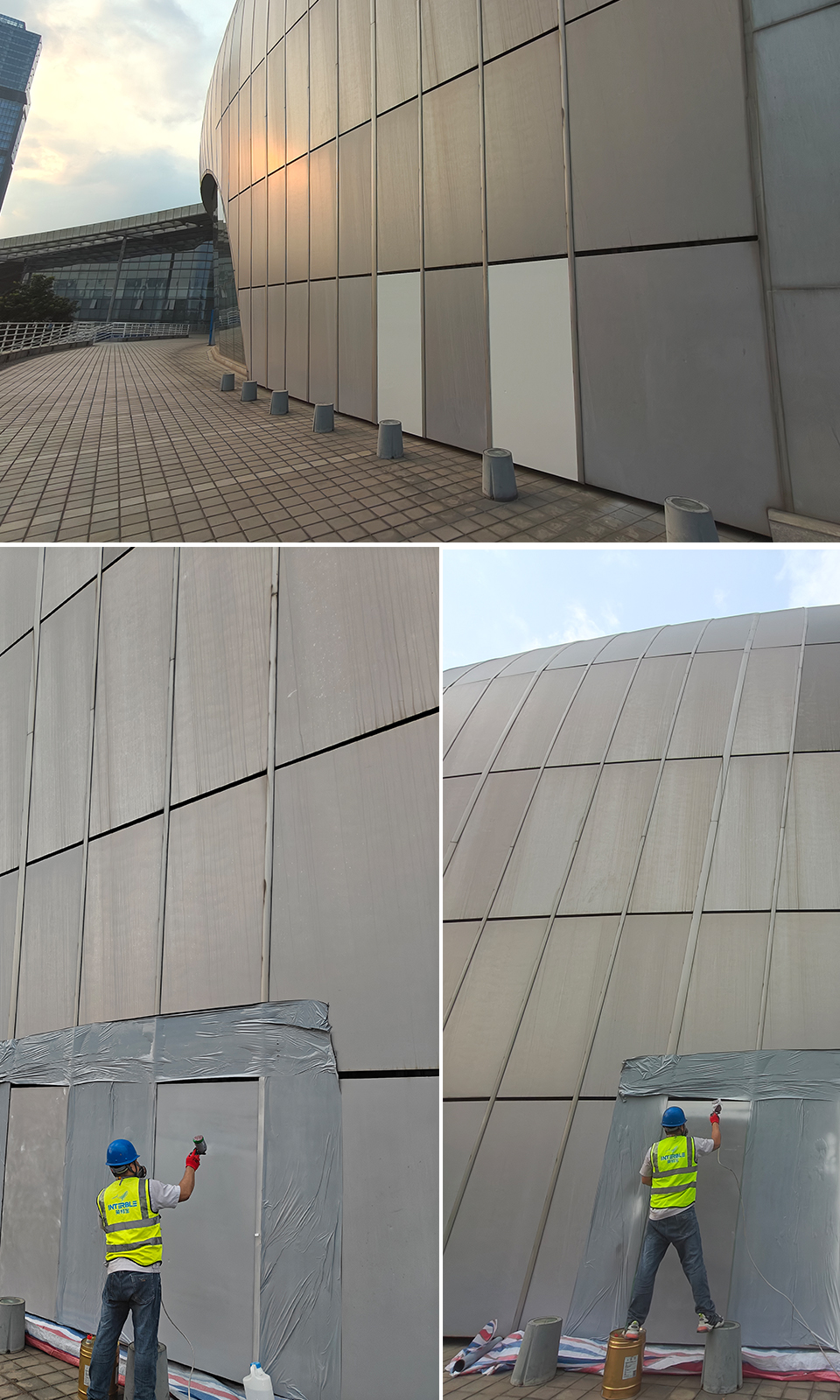 广州南沙体育馆幕墙翻新涂料效果 幕墙翻新涂料施工效果展示